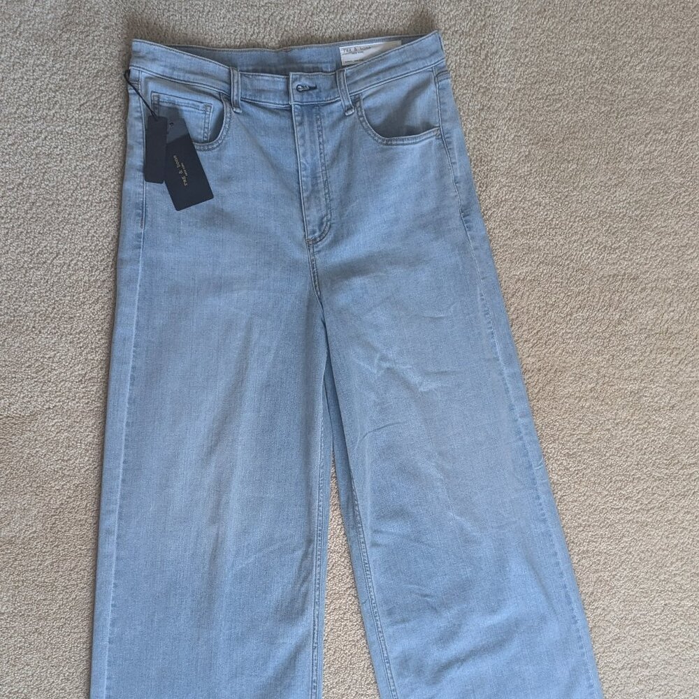 NWT Rag And Bone Serena High Rise Wide Leg  Jeans Size 32 Light Wash Light Blue